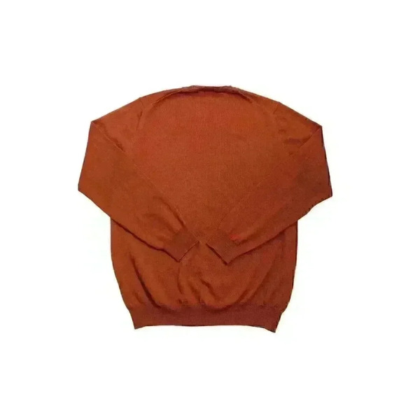 Joseph Abboud Mens Large 100% Extra Fine Merino Wool Burnt Orange V-Neck Sweater - Picture 7 of 9